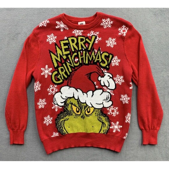 The Grinch 2023 Crew Neck Sweater Adults XL Red Graphic Knit MERRY CHRISTMAS - Picture 1 of 12